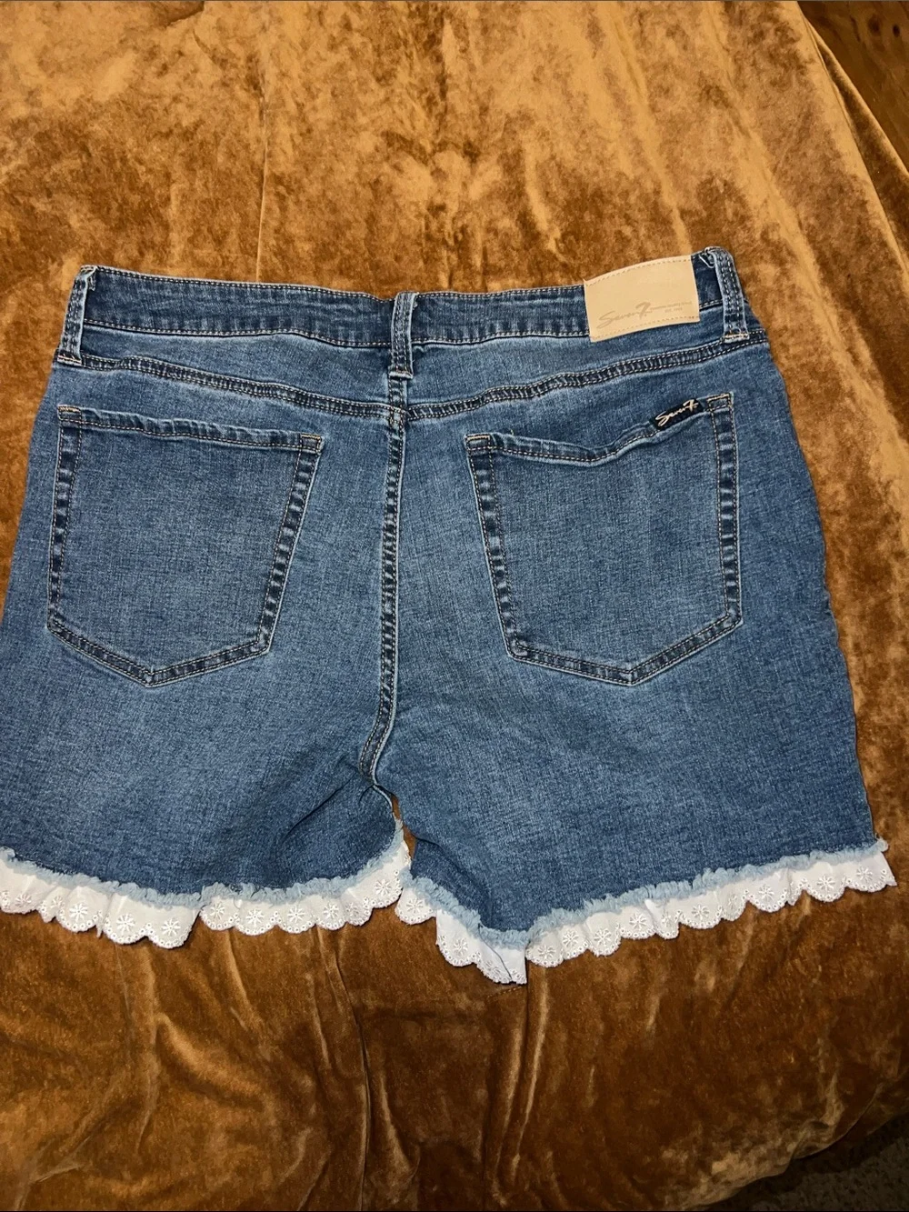 Custom - Denim Lace-Trim Women’s Shorts - Blue